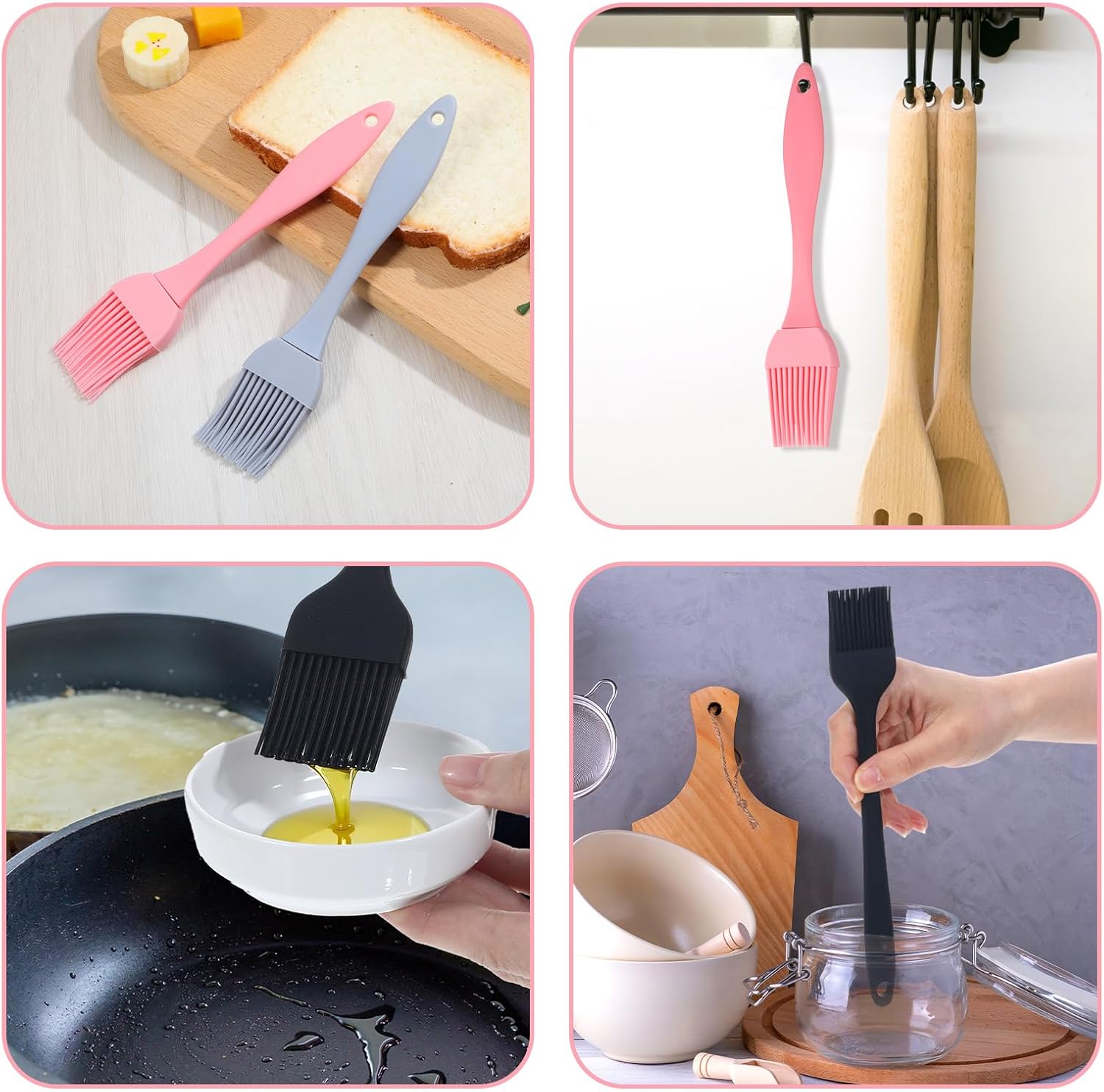 4 Pcs Silicone Basting Pastry Brush Heat Resistant Oil Brush for Cooking Kitchen Food Baking Butter Baster BBQ Grill Dishwasher Safe Multicolor for Sauce Marinade Meat Glazing