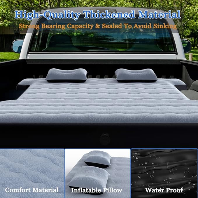 Camping Pickup Truck Bed Air Mattress Thicken Sleeping Pad for 5.5-5.8Ft Full-Size Short Truck Beds Outdoor Camping Car Travel(Grey)