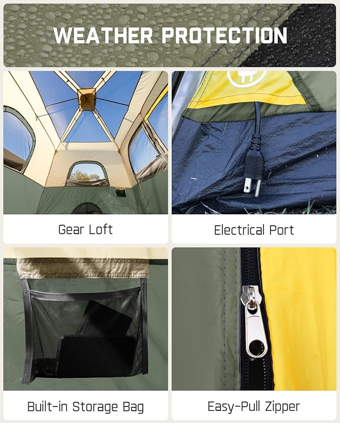 FanttikOutdoor Camping Tent 4/6/8/10 Person Instant Cabin Tent Setup in 60 Seconds with Rainfly & Windproof Portable with Carry Bag for Family Camping & Hiking, Upgraded Ventilation