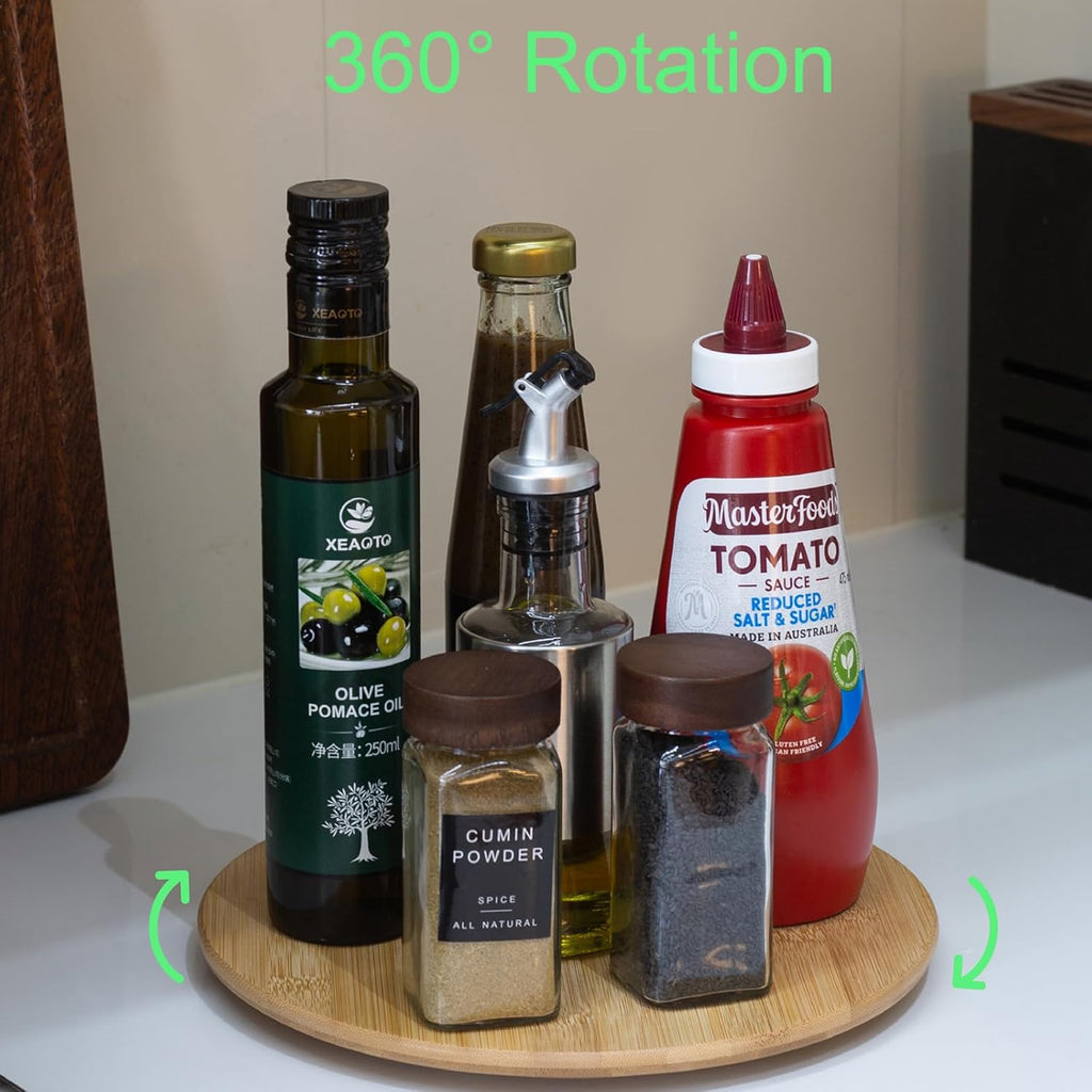 10 Inch Bamboo Wood Lazy Susan Organizer for Cabinet, HENABLE Lazy Susan Spice Rack Turntable Organizer for Pantry, Dining Table, Kitchen, Countertop, Cupboard, Refrigerator, Home Decor