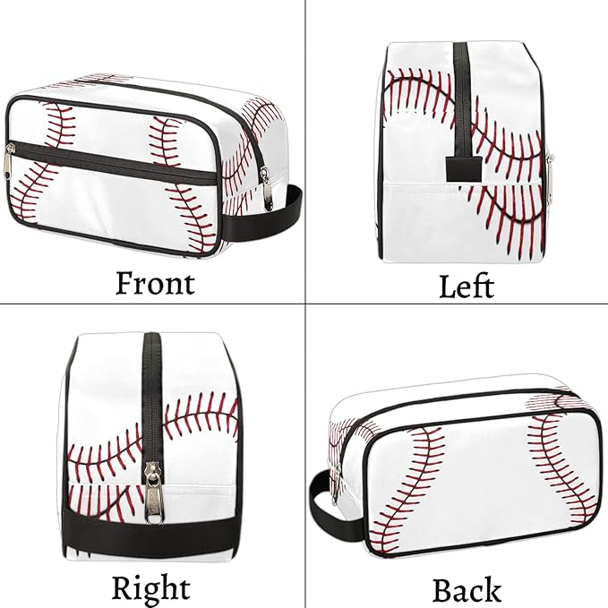 Sport Baseball Portable Travel Toiletry Bag, Softball Texture Ball Dopp Kit Cosmetic Organizer Makeup Bag Shower Shaving Bag for Men Women