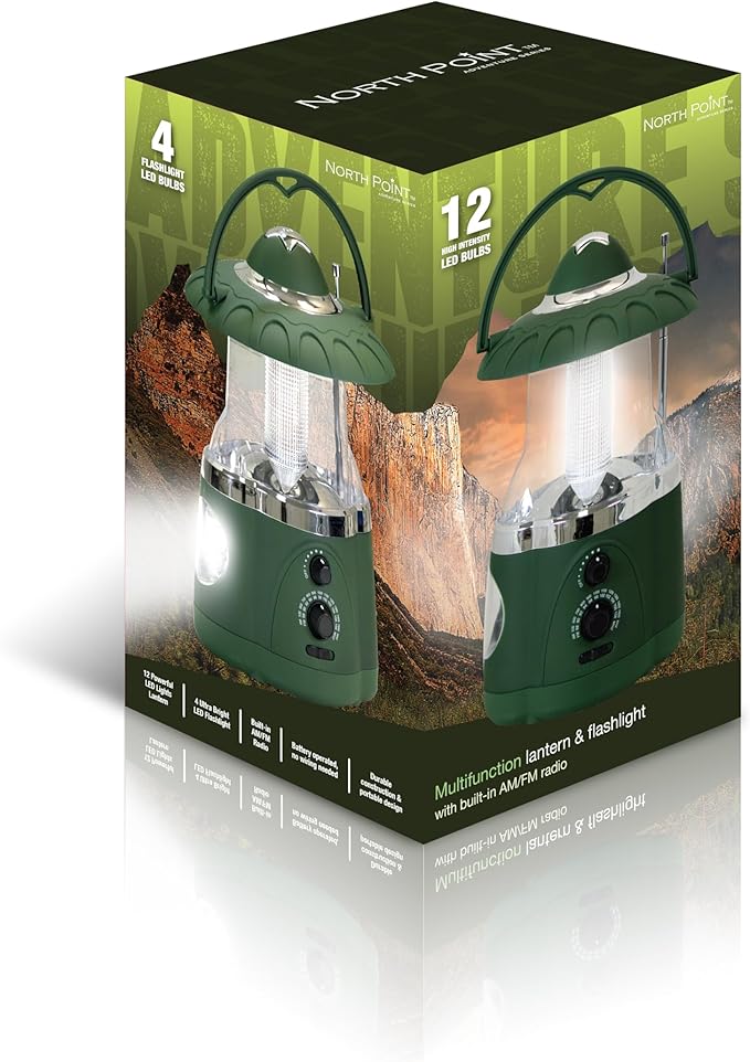 190507 12-Led Lantern With 4-Led Flashlight & Am/Fm Radio (Black)
