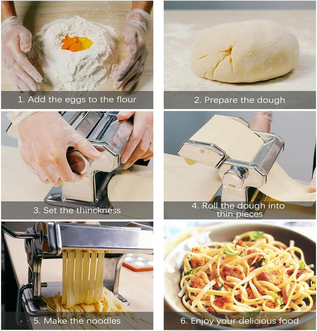 Pasta Maker Machine with 9 Adjustable Thickness Settings, 2 in 1 Noodle Maker Includes Pasta Cutter, Ravioli Maker Attachment & Pasta Drying Rack