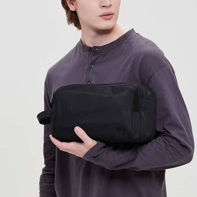 Purevave Large Compact Mens Toiletry Travel Bag Hanging, Mens Dopp Kit for Travel Waterproof, Wash Pouch Black
