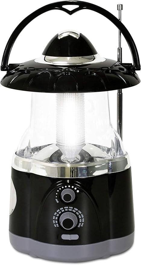 190507 12-Led Lantern With 4-Led Flashlight & Am/Fm Radio (Black)