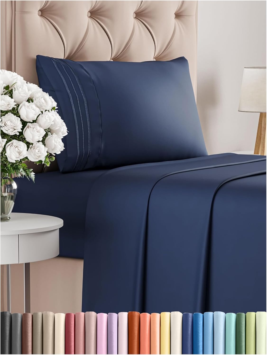 Twin Size 3 Piece Sheet Set - Comfy Breathable & Cooling Bed Sheets Set - Hotel Luxury Bedding for Women, Men, Kids, Teens, Boys & Girls - Deep Pockets, Ultra-Soft, Wrinkle Free - Oeko-Tex - Navy Blue