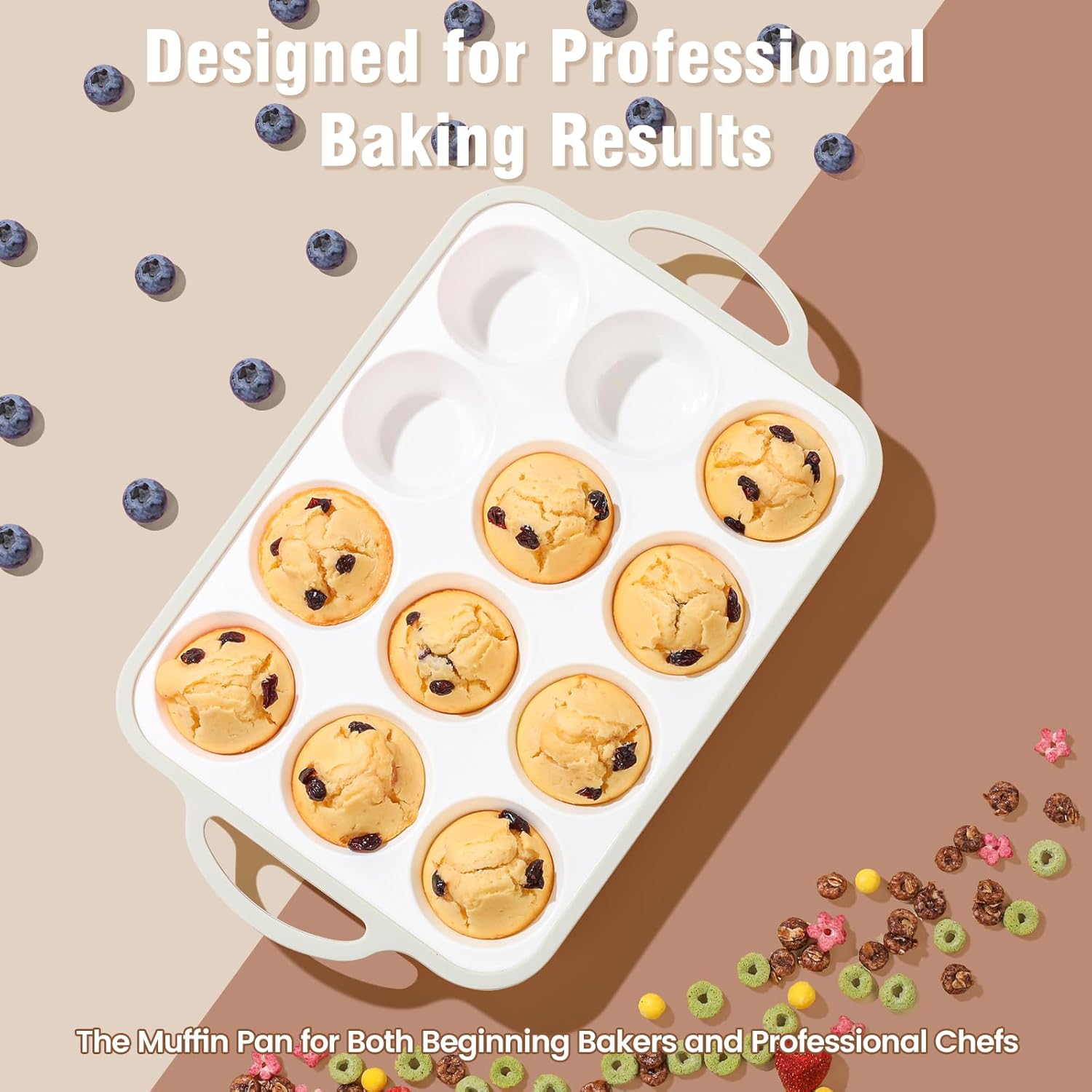 Silicone Muffin Pans for Baking 2 Pack, 2.6 Inch with Metal Reinforced Frame, Regular Size Nonstick Cupcake Pan 12 Cups for Baking Homemade Muffins, Dishwasher Safe BPA Free-Grey