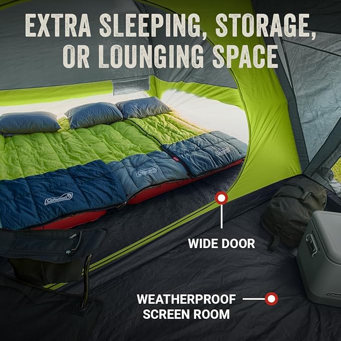 Coleman Skydome Camping Tent with Screened Porch & 5-Minute Setup, Weatherproof 4/6/8 Person Tent with Rainfly & Carry Bag, Made of PFAS-Free Materials