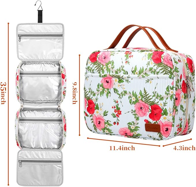 Hanging Travel Toiletry Bag,Large Capacity Cosmetic Travel Toiletry Organizer for Women with 4 Compartments & 1 Sturdy Hook,Perfect for Travel/Daily Use/Christmas