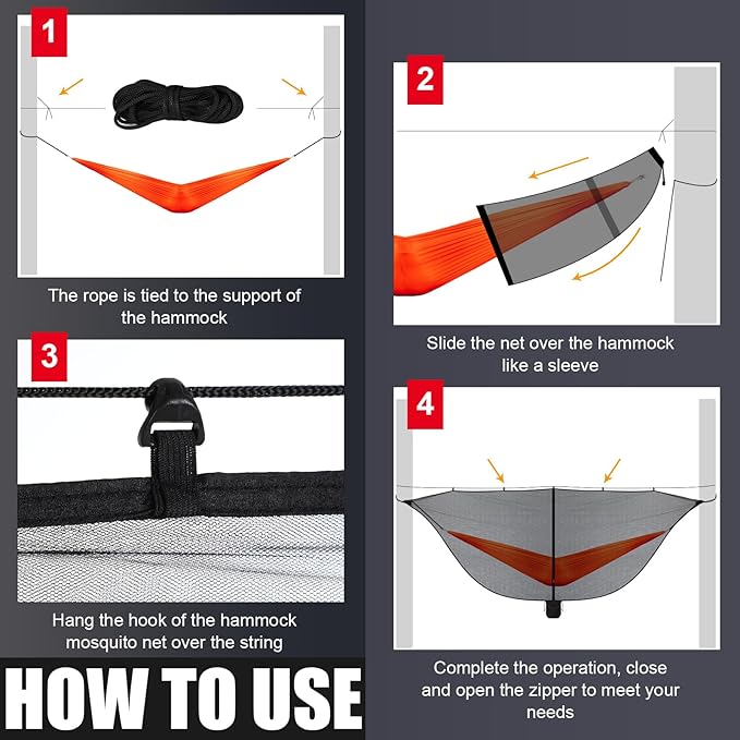 2 Pieces Hammock Bug Mesh Net 11 x 4.7 FT Hammock with Mosquito Net Camping 360 Degree Protection Dual Sided Diagonal Zipper for Hiking Camping Backpacking
