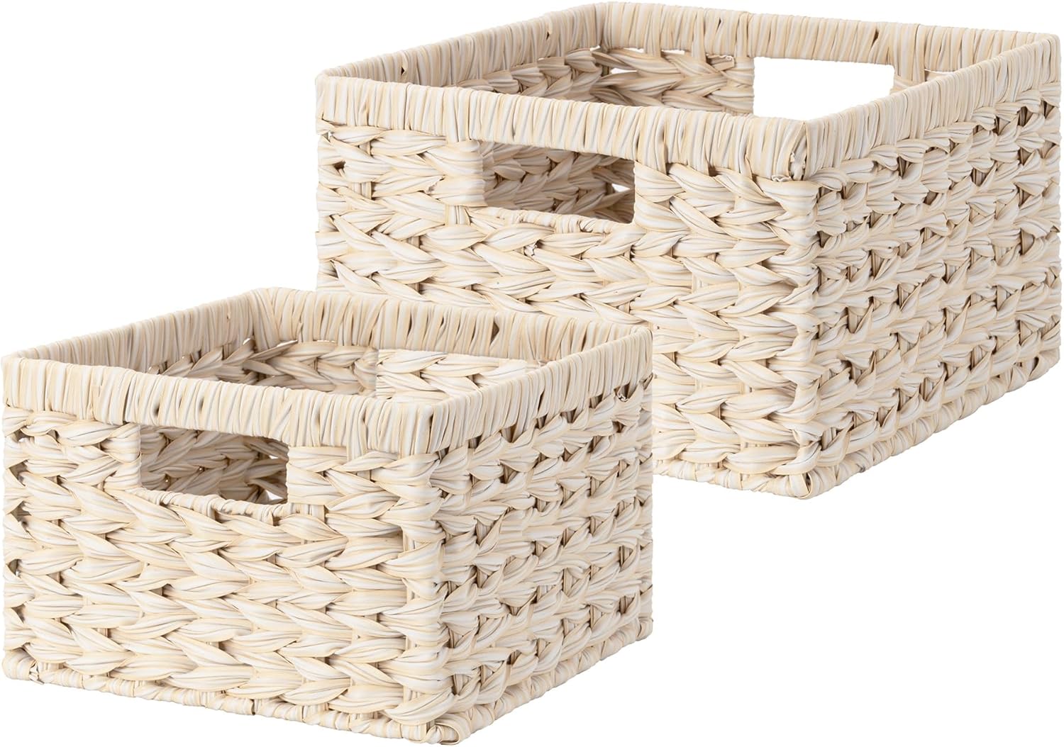 GRANNY SAYS Wicker Baskets for Organizing, Storage Basket for Shelves, Square Shelf Baskets with Handles, Waterproof Woven Basket for Living Room, Baskets for Entryway, Butter Milk