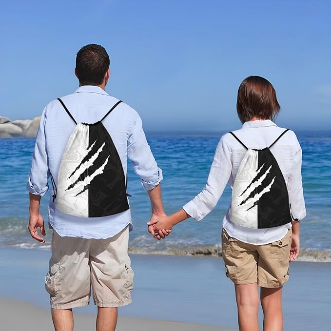 Cool Drawstring Bags Scratch Pattern Art Design Sport Gym Sack Drawstring Bag Black White Yin and Yang Design Stylish String Bag Yoga Bag for Men Women