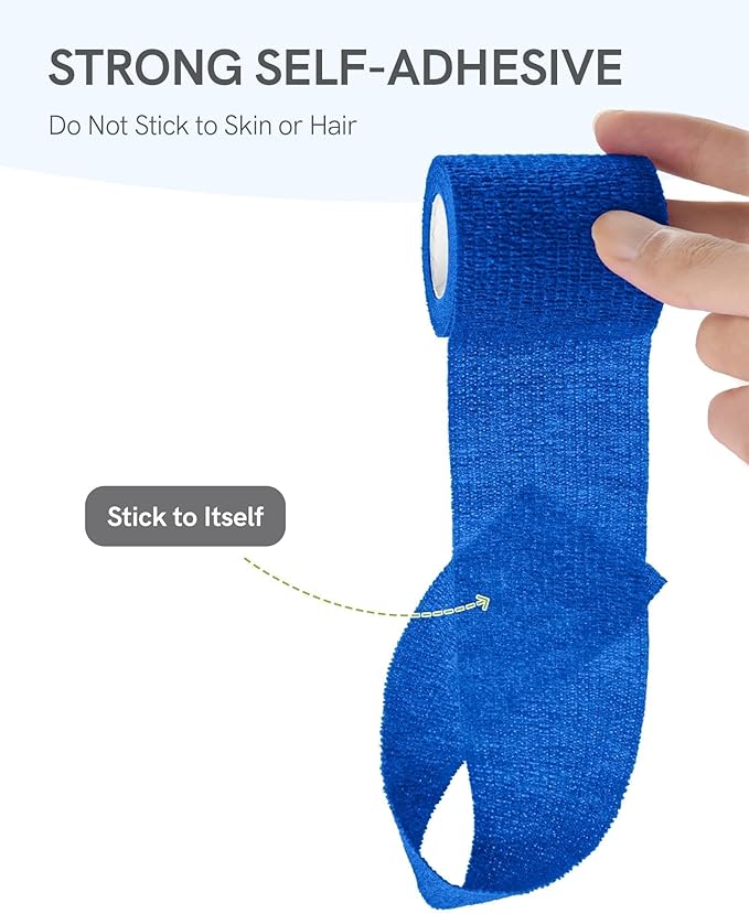 FriCARE Self Adhesive Bandage Wrap, Medical Tape in First Aid Kit, Cohesive Bandages for Wounds Sport Vet, FSA/HSA Eligible, 2 Inches X 5 Yards 6 Rolls, Navy Blue