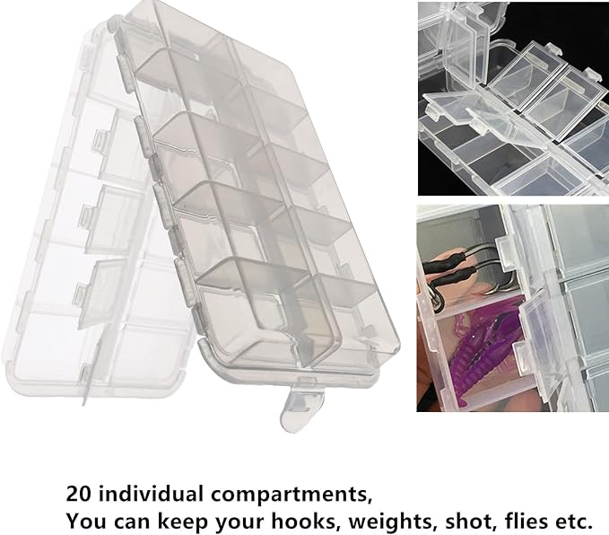 2x Small Hard Fishing Tackle Box Portable Case Hooks Lure Baits Storage Box Containers For Storing Swivels Jigs Hooks Sinker,20 Compartments (White)