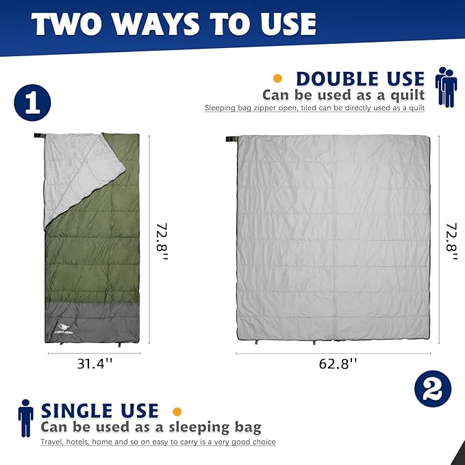 Envelope Sleeping Bag, Three Seasons Constant Temperature Sleeping Bag, Suitable for All Ages, Indoor Hotel Accommodation or Outdoor Travel…