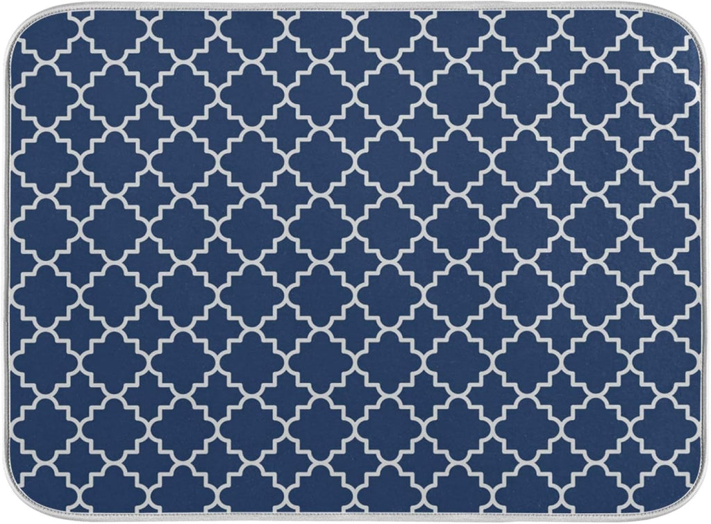 Super Absorbent Dish Drying Mat Microfiber Fast-Drying Dish Mat 16" x 18" Kitchen Dish Drying Pad Watercolor Cute Navy Blue Moroccan