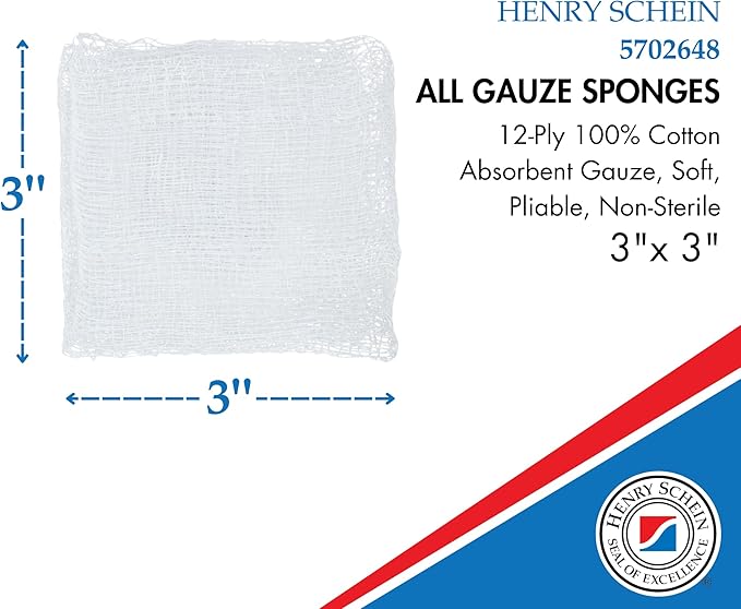 200/Pack Non-Sterile Gauze Pads 3’’ x 3’’ for Wound Dressing Gauze Sponge-Pads for Wound Care & Home First Aid Kits -12-Ply - 100% Cotton & Highly Absorbent
