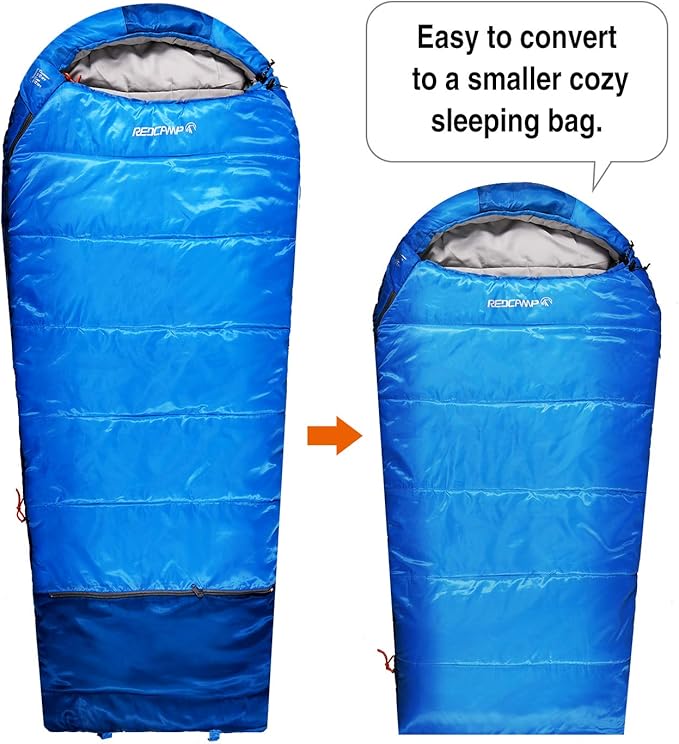 REDCAMP Kids Mummy Sleeping Bag for Camping, 3 Season Cold Weather Sleeping Bag Fit Boys,Girls & Teens, Blue/Rose Red
