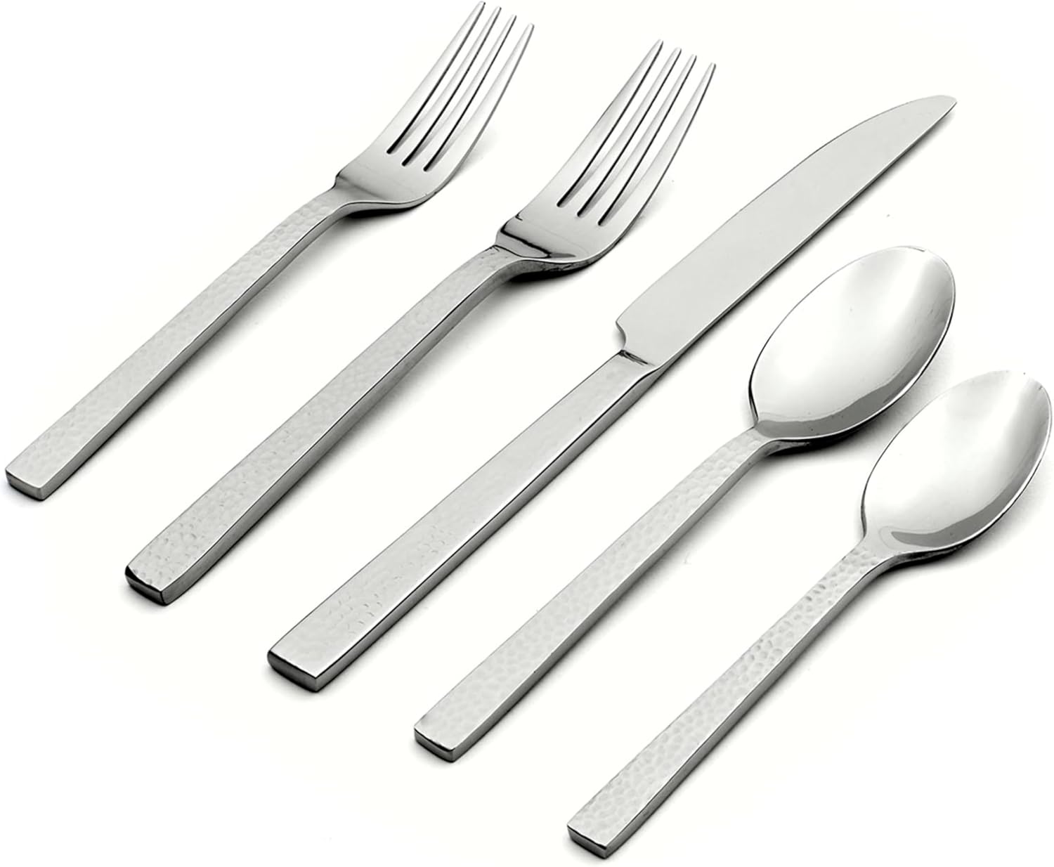 Oneida Chefs Table Hammered 45 Piece Everyday Flatware Set, Service for 8, 18/0 Stainless Steel,Silverware Set