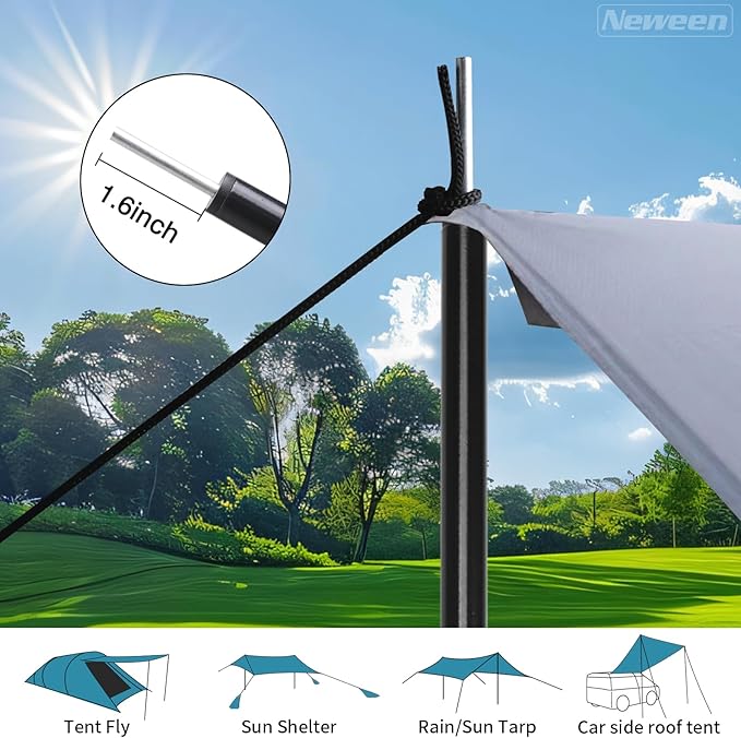 Neween Tent Poles for Tarp Adjustable Camping Tarp Poles Set of 2, 76in Lightweight Collapsible Tent Pole with a Diameter of 0.6in for Backpacking Hiking Awning Canopy Rain Fly Shelter (Black)