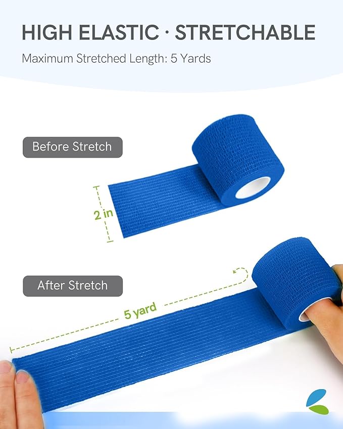 FriCARE Self Adhesive Bandage Wrap, Medical Tape in First Aid Kit, Cohesive Bandages for Wounds Sport Vet, FSA/HSA Eligible, 2 Inches X 5 Yards 6 Rolls, Navy Blue