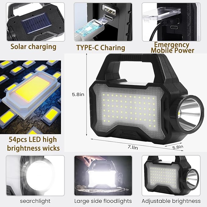 Wednesday Solar Flashlights for Emergencies,LED Solar Camping Lights,Multi-Functional Flashlights for Emergencies,Solar + USB Dual Charging Perfect for Power Outages,Outdoor Camping,and Hiking-2PCS