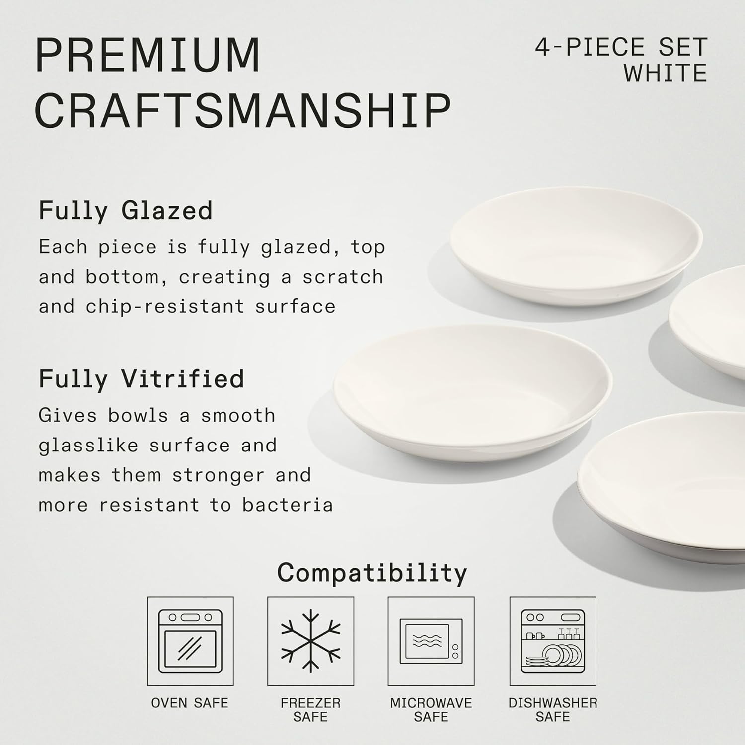 Made In Cookware - Set of 4 - Entrée Bowls - White - Porcelain England