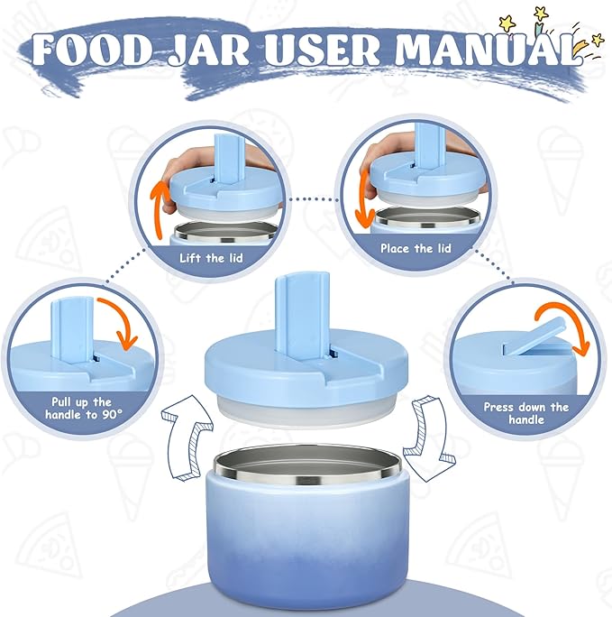 12oz Kids Soup Thermo for Hot Food Insulated Vacuum Food Jar with Buckle Lid, Stainless Steel Wide Mouth Leak Proof Lunch Container for School Travel 1 Pack