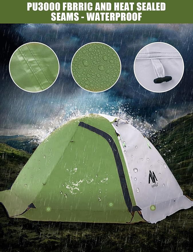 AYAMAYA 4 Season Backpacking Tent 2 Person Camping Tent Ultralight Waterproof All Weather Double Layer Two Doors Easy Setup 1 2 People Man Tents for Backpacker Outdoor Hiking Survival