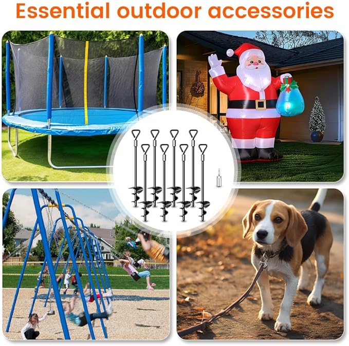 Ground Anchors Tent Stakes Trampoline Anchors Heavy Duty Screw in 8 Pack, Tent Stakes High Winds Heavy Duty for Camping Tent, Canopies, Carports, Sheds, Swing Sets,14in Ground Anchors
