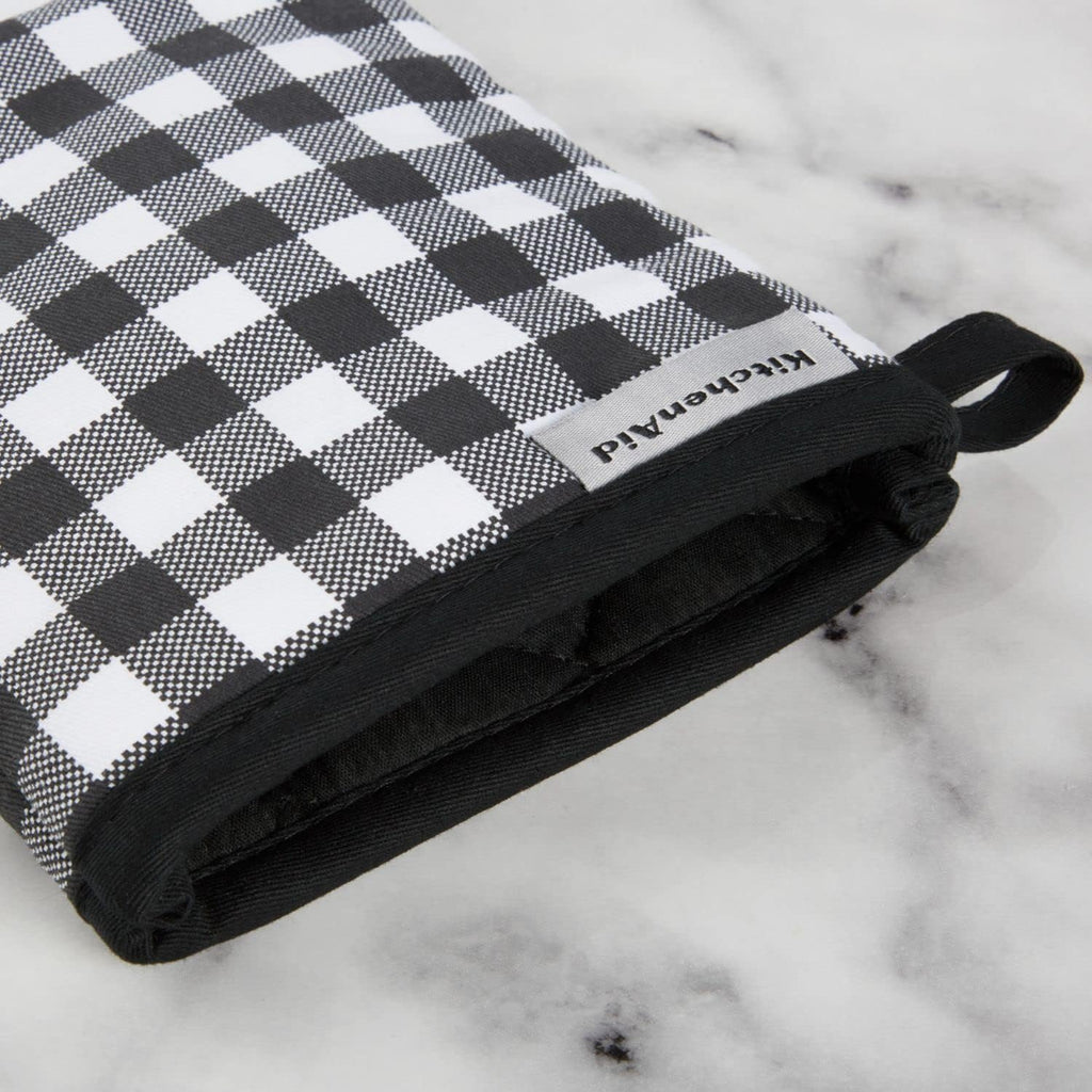 KITCHENAID Gingham Oven Mitt 2-Pack Set, Matte Black, 7"x13"
