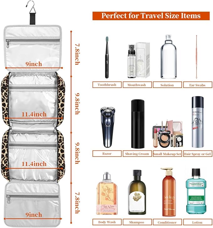 Hanging Travel Toiletry Bag,Large Capacity Cosmetic Travel Toiletry Organizer for Women with 4 Compartments & 1 Sturdy Hook,Perfect for Travel/Daily Use/Christmas