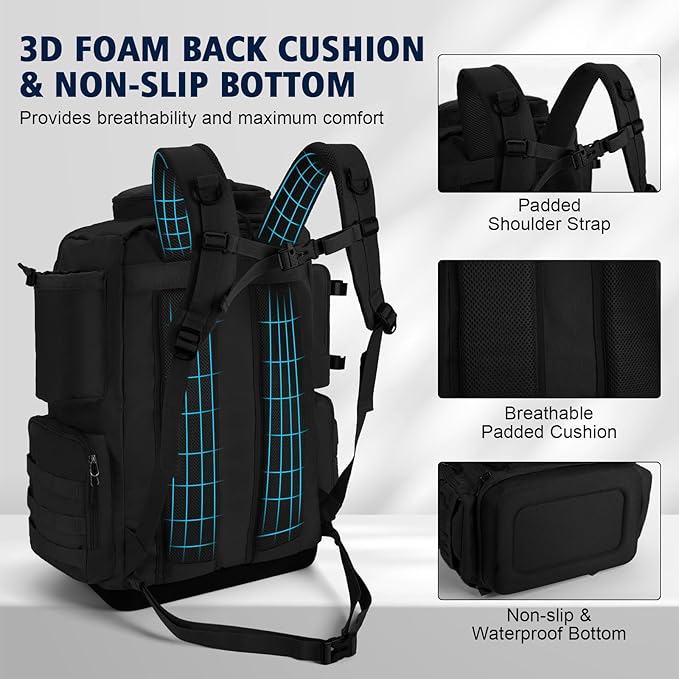 Goture IPX EVA Bottom Fishing Tackle Bag with Rod Holder, Waterproof 600D Fishing Backpack with 8 Lure Pockets & Rain Cover