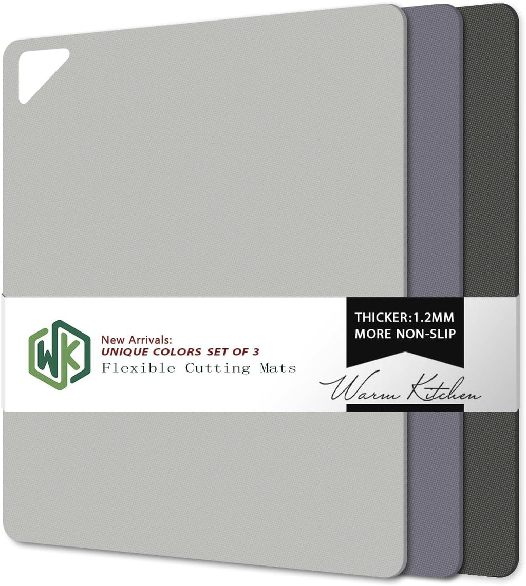 WK Flexible Plastic Cutting Boards for Kitchen, Cutting Board Mats Set of 3, Nonslip Cutting Board for Meat, Thin Cutting Sheets with Hole, Dishwasher Safe, BPA Free, 14.5x11.5"