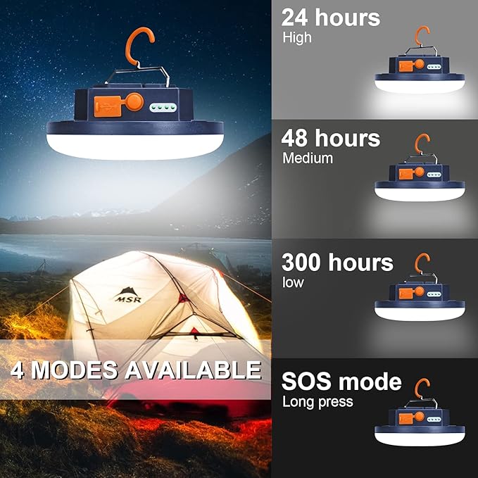 2pcs 10000mAh Rechargeable 3000LM Tent Light Camping Light, 6500K 24Hours Long Play Time , Outdoor Night Market Light Night Fishing Light Emergency Lights for Hurricane Tsunami disasters(30W(2pcs))
