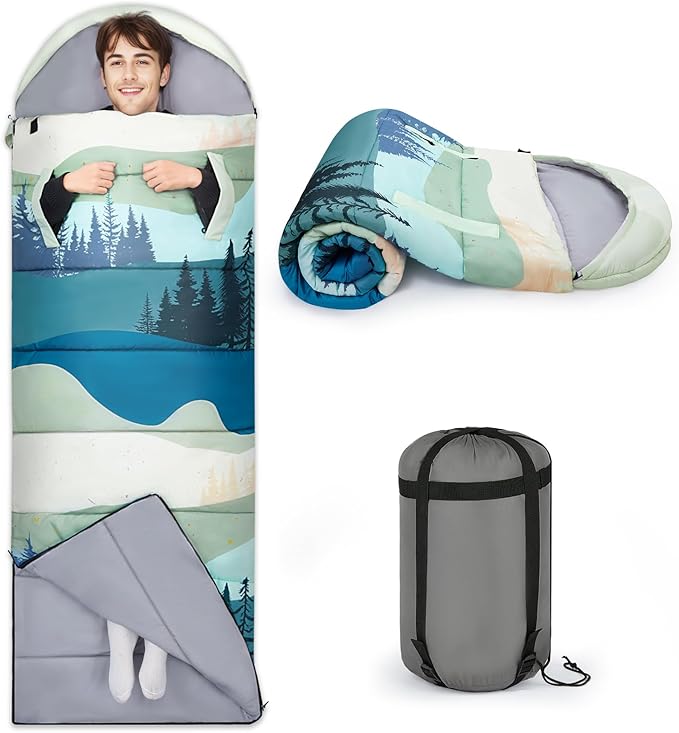 Basumee Sleeping Bags for Adults 3 Season Warm Cool Weather Wearable Camping Sleeping Bag with Compression Bag Portable Backpacking Hiking Camping Essential for Women Men Kids Teens