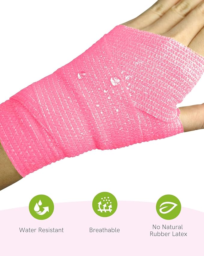 FriCARE Self Adhesive Bandage Wrap, Medical Tape in First Aid Kit, Cohesive Bandages for Wounds Sport Vet, FSA/HSA Eligible, 2 Inches X 5 Yards 16 Rolls, Glowing
