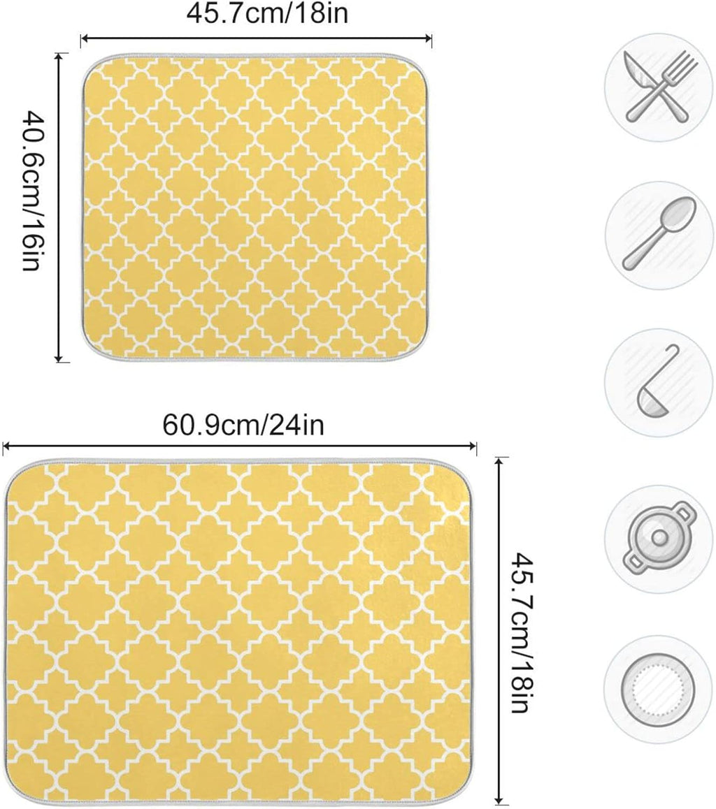 senya Super Absorbent Dish Drying Mat, Microfiber Fast-Drying Dish Mat, 16/'' x 18/'', Kitchen Dish Drying Pad, Quatrefoil Lattice Yellow Pattern, 16x18in