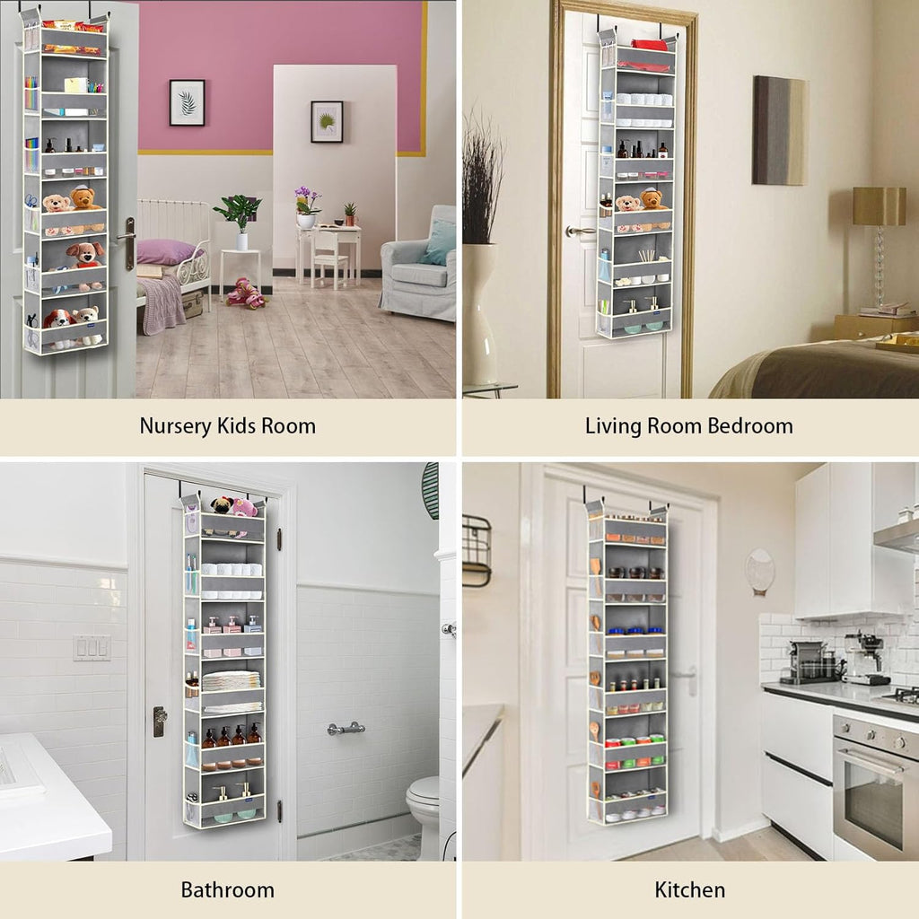 2 Pack Over The Door Hanging Organizer 6-Shelves and 12 Side Pockets, Over The Door Storage for Bathroom and Bedroom, Back of Door Organizers for Baby Products and Kid's Toys(13"x5"x54" Grey)