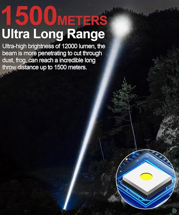 Rechargeable Flashlight High Lumens-12000LM Super Bright Magnetic Flash Light with Power Digital Display,3280Ft Long Range,Dimmable,Waterproof,Pocket Tactical LED Flashlights for Emergency,Red 1PC