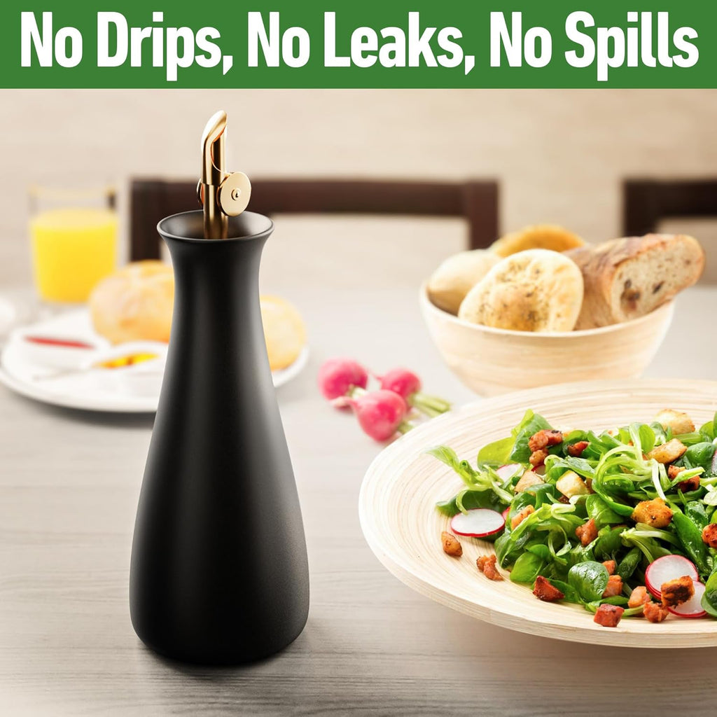 HB Design Co. Ceramic Olive Oil Dispenser with Self-Closing Gold Spout - 530 ML Capacity Matte White Ceramic Oil Dispenser for Kitchen - Leak Proof EVOO Dispensing Bottle