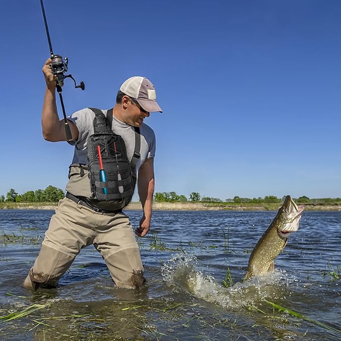 Fishing Backpack Tackle Storage Bag With Rod Holder - Sling Gear Storage