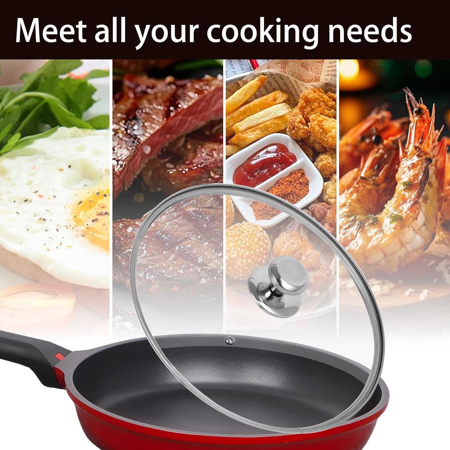 11 inch Tempered Glass Lid for Pots, Frying Pans and Skillets, Replacement Cover with Stainless Steel Knob Handle, Dishwasher Safe