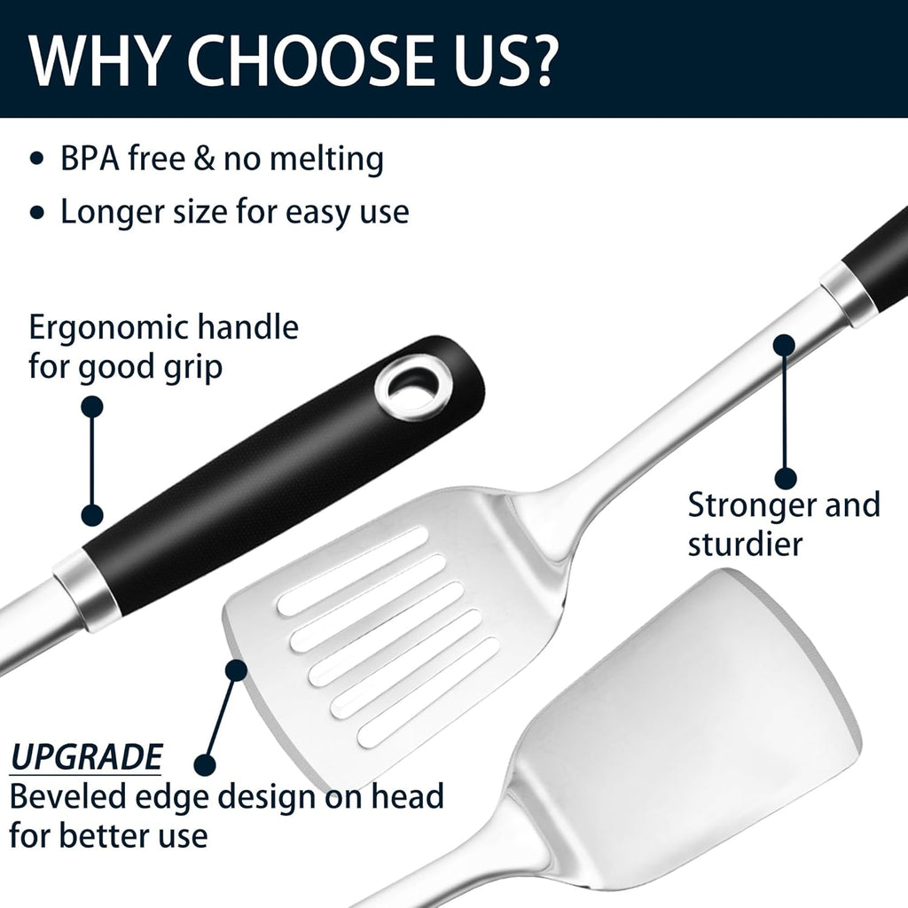 14.3-in Spatula Set, 18/0 Stianless Steel Heavy Duty Turner & Slotted Spatula, Kitchen Cooking Utensils Set, High Heat Resistant, Grilling Frying Serving Food, Pack of 2