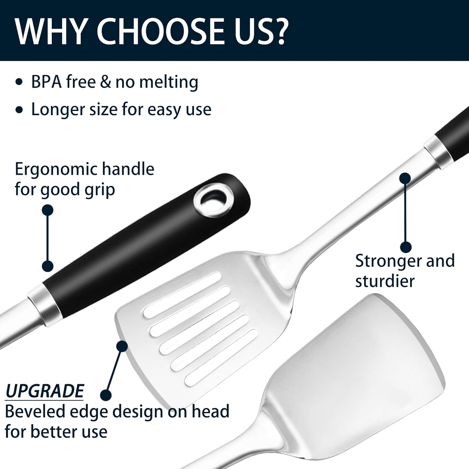 14.3-in Spatula Set, 18/0 Stianless Steel Heavy Duty Turner & Slotted Spatula, Kitchen Cooking Utensils Set, High Heat Resistant, Grilling Frying Serving Food, Pack of 2