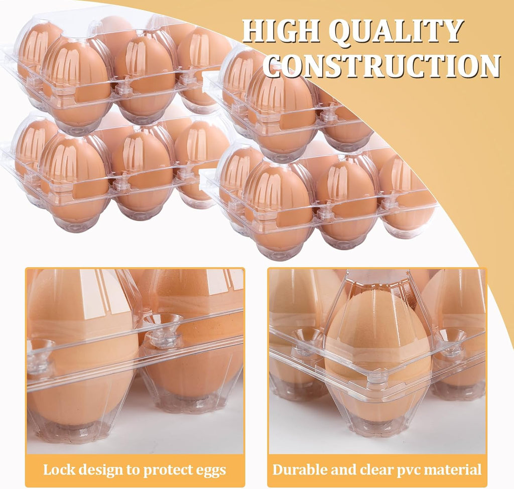 200PCS Clear Plastic Egg Cartons 6 Count,Half Dozen Egg Cartons Cheap Bulk for Chicken Eggs,Reusable Egg Holder for Family,Pasture,Farm Markets Display - Medium Egg Containers 2x3 Grids