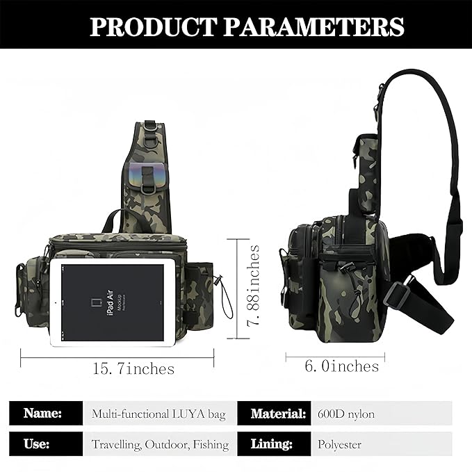 Fishing Tackle Backpack Fishing Fanny Pack Crossbody Bag Fishing Tackle Box Organizer with Rod & Gear Holder, Ideal for Fishing, Camping, Hiking and More!-YIANTU