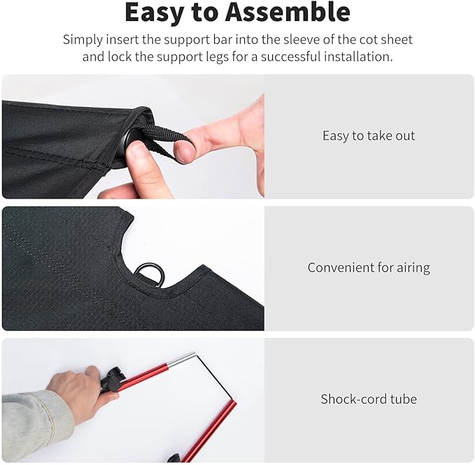 Naturehike Ultralight Camping Cot, Easy to Assemble Folding Tent Cot, Compact & Protable Camping Bed for Camping, Mountaineering, & Hiking, Supports 330lbs with Carry Bag, GreenWild Dark Black