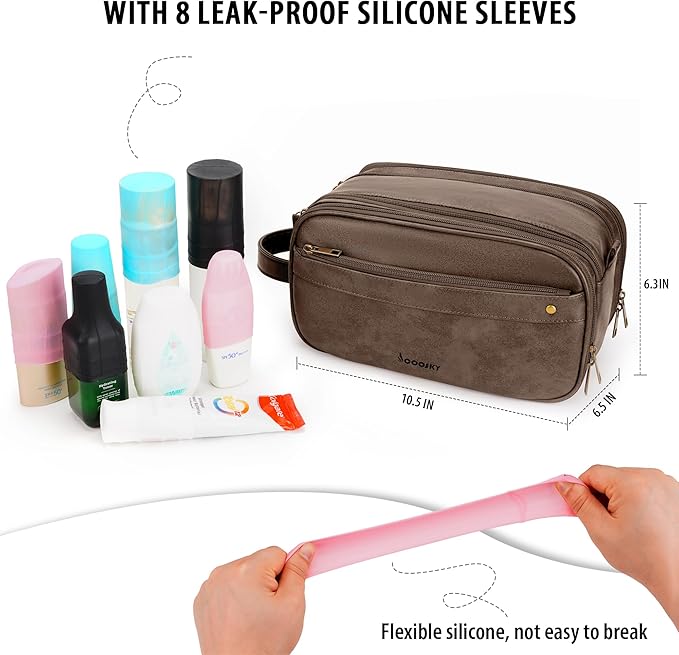 Travel Toiletry Bag for Men, Large Hanging Toiletries Organizer Bags, Cruise Ship Essentials, Water-resistant Shaving Case, PU Leather Makeup Accessories, Cosmetic Dopp Kit, Dark Brown