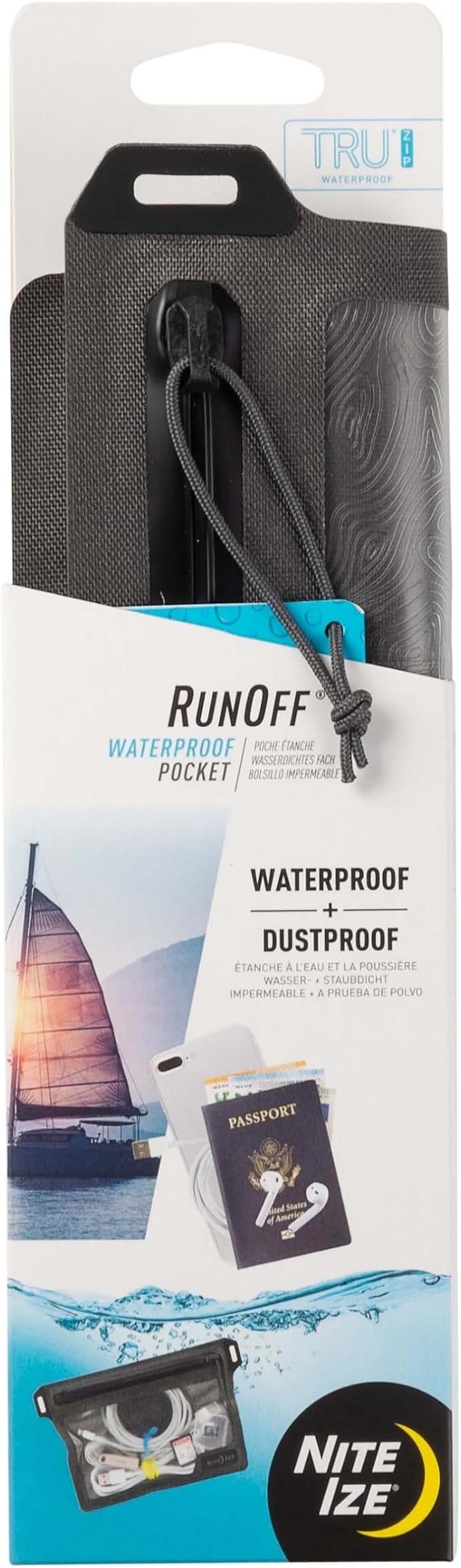 Nite Ize Runoff Waterproof Pocket - Waterproof Pouch for Passports, Phones, & Travel Essentials - Dry Bag with Tough Protection for Beach Trips, Outdoor Activities, & Travel Adventures